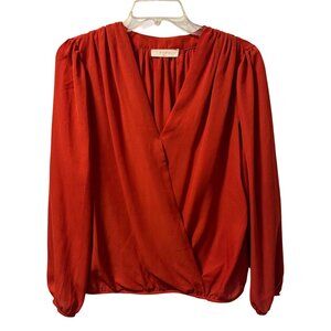 Elodie Womens Wrap Blouse Sz Large orange Long Sleeve Polyester top